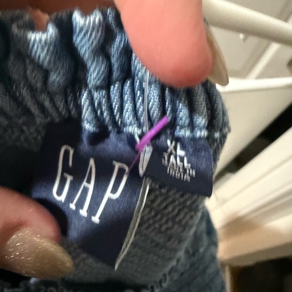 NWT Gap Cotton puff sleeve smocked denim boho y2k Cottagecore mini dress XLT - Picture 8 of 8